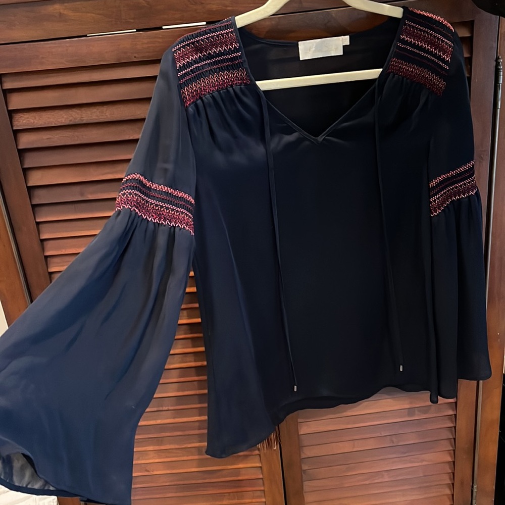 Bell Sleeve Blue Long Sleeve Top by Love Sam size XS